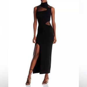 Cult Gaia Black Cutout Maxi Dress Sheer Panels Slit Women’s L Evening